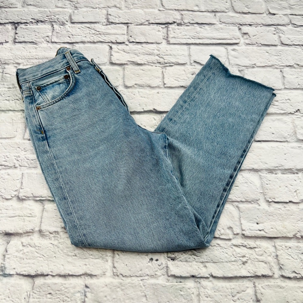 Agolde Criss Cross Upsized Straight Leg Jeans Light Blue Button Fly Womens 25